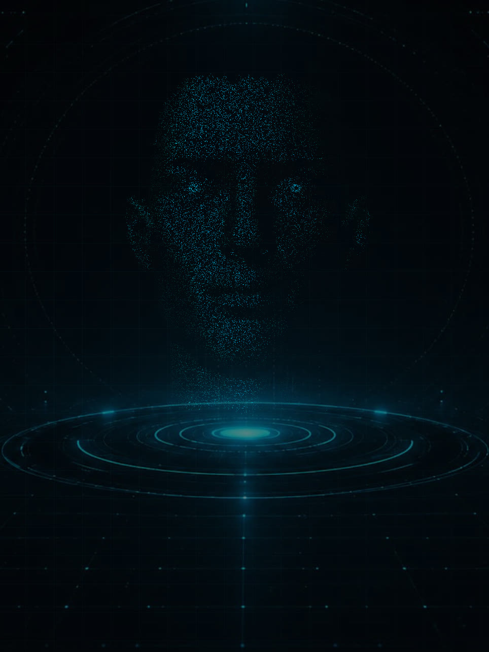 Darwinov orb premenený na mužskú tvár z častíc